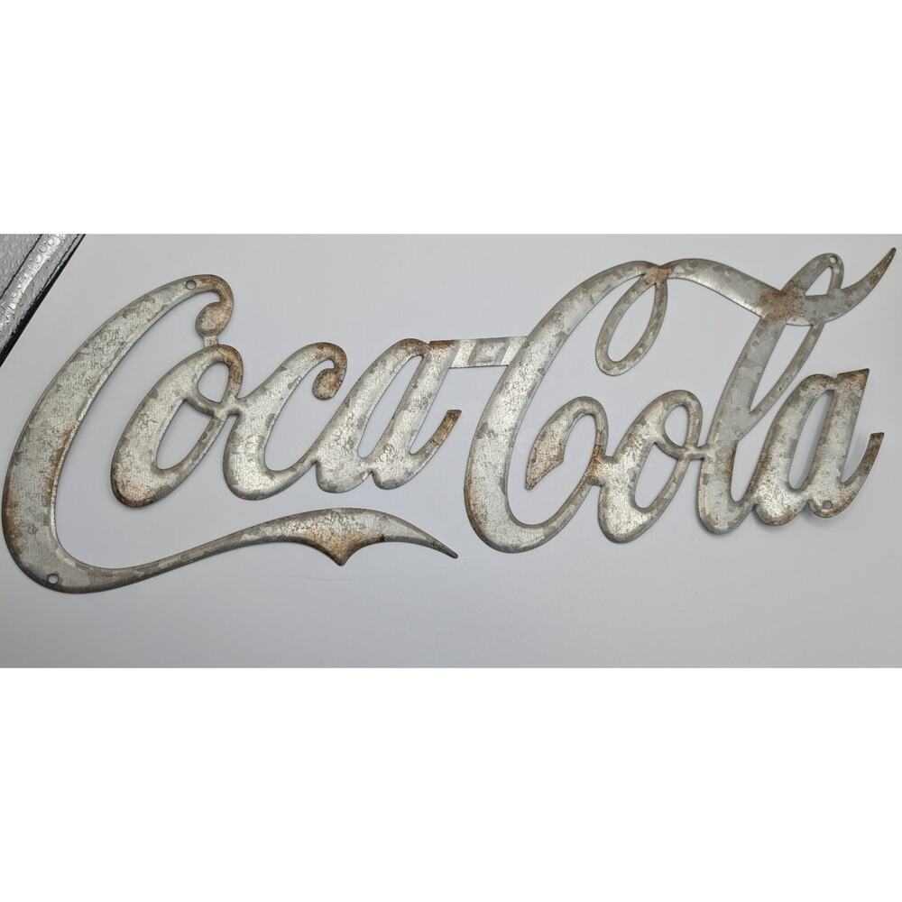 Coca-Cola Metal Sign Script Logo Cutout 19" Vintage Soda Fountain RARE